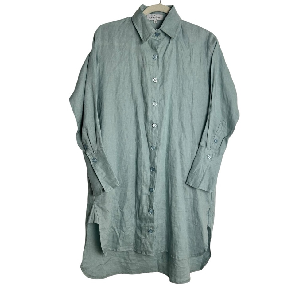 LJC designs NEW! from Australia Light blue/green Linen tunic top, Small